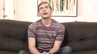 Twink has nice interview before stroking his big dick