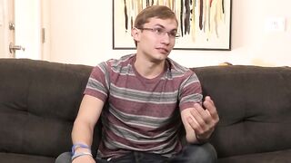 Twink has nice interview before stroking his big dick