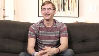 Twink has nice interview before stroking his big dick