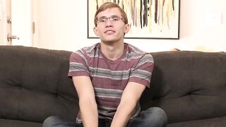 Twink has nice interview before stroking his big dick
