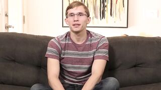 Twink has nice interview before stroking his big dick