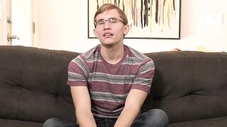 Twink has nice interview before stroking his big dick
