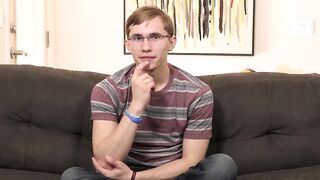 Twink has nice interview before stroking his big dick