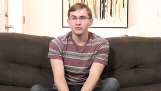 Twink has nice interview before stroking his big dick