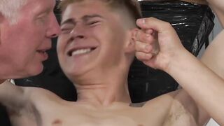 Handsome captive Galiel Swan takes his masters hot wax splashing all over his body