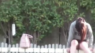 NipponSexTV.com - Young Japanese babe filmed toying pussy at a bus stop