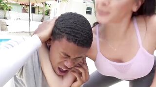 MILF hooks up with her stepson by their family pool