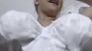 Naughty blonde GILF Lacey Star foam sprays young busty dyke