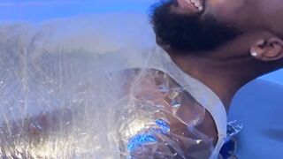 Shaved head Dallas was saran wrapped in a tickle torment by the master