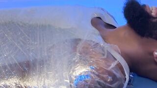 Shaved head Dallas was saran wrapped in a tickle torment by the master