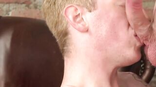 Young gay man is happy to receive cum after cock sucking