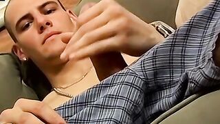 Young straight thug jerks off his big cock solo and cums