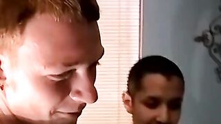 Gay interracial amateurs jack off each other before raw sex