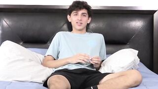 Twink touches his penis after talking nicely at an interview