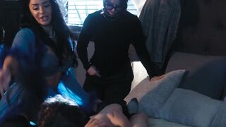 Intense threesome pussy drilling session with sexy Sheena Ryder and cute Rion King