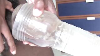 CodyVictorXXX.com - Cute black guy plays with his big black cock and fleshlight hard