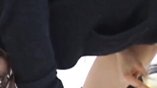 Adorable Japanese pissing her panties and fills the cup