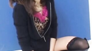 Adorable Japanese pissing her panties and fills the cup