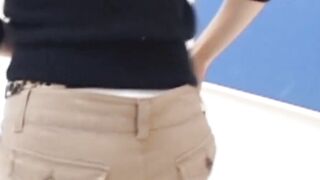 Adorable Japanese pissing her panties and fills the cup