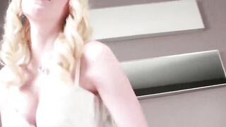 TransSteamy.com - Adorable blonde shemale plays with her big cock in bed with lust