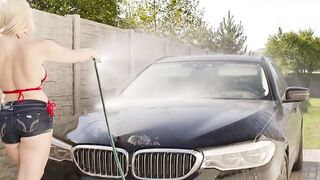 Titty fucking big tit car cleaning girlfriend