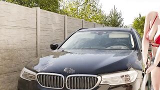 Titty fucking big tit car cleaning girlfriend