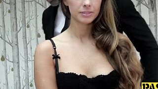 Mesmerizing UK girl gags on dick while her ass is spanked
