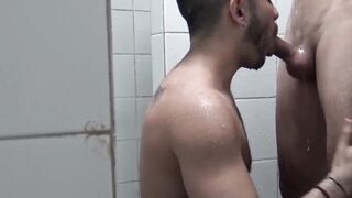 Muscular tatted dude Licho slobbers my friends cock until he explodes cum