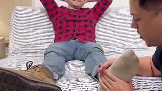 Jock Russ got felt relief getting feet worshipped after his first day at construction