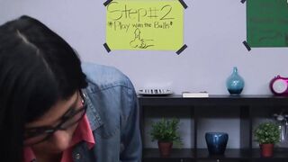 Lovely Mia Khalifa swallows big dick in POV threesome