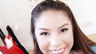 Cute stepdaughter Sami Parker rides big cock after foot job
