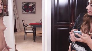 Teen catches mom and her man fuck and joins for threesome