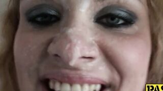 Voluptuous babe lets a maledom spit on her face and fuck her