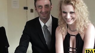 Voluptuous babe lets a maledom spit on her face and fuck her