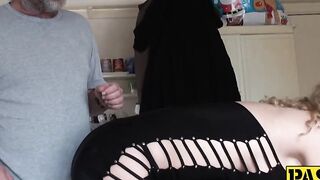 Voluptuous babe lets a maledom spit on her face and fuck her
