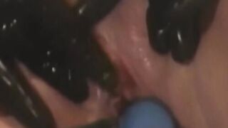 Busty blond lesbian spreads her legs for didlo and fingers