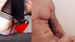 British MILF double webcam pussy play and jerking off