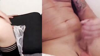 British MILF double webcam pussy play and jerking off