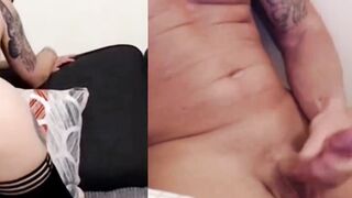 British MILF double webcam pussy play and jerking off