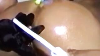 Pig tailed dyke spanked roughly before roles are reversed