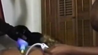 Pig tailed dyke spanked roughly before roles are reversed