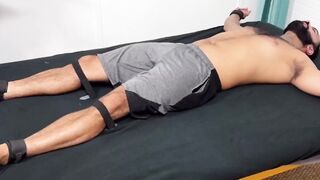 MaleFeetXXX.com - Hairy Rikk bound and his perfect size twelve feet tickled by a hair
