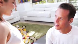 Petite Hayden Hennessy deepthroats before being rammed hard