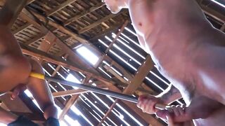FalconsXXX.com - Handsome gay dudes engage in a raw anal threesome at the farm
