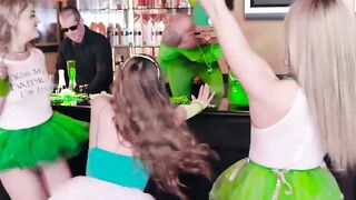 Costumed girlfriends facialized after fucking big cock 4way