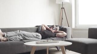 MaskXXX.com - Hot blond ripped hunk's couch tugging session with passion