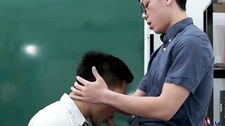 BoyzJapan.com - Twink Don deepthroats Stud Yowei before a classroom anal bang