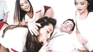 TeenGroupSex.com - Gorgeous schoolgirls ensure teacher has a good fuck