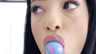 She took out the lollipop to stick her stepbrothers dick
