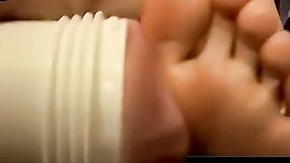 ToesXXX.com - Young feet worshiper's toy play and cumshot